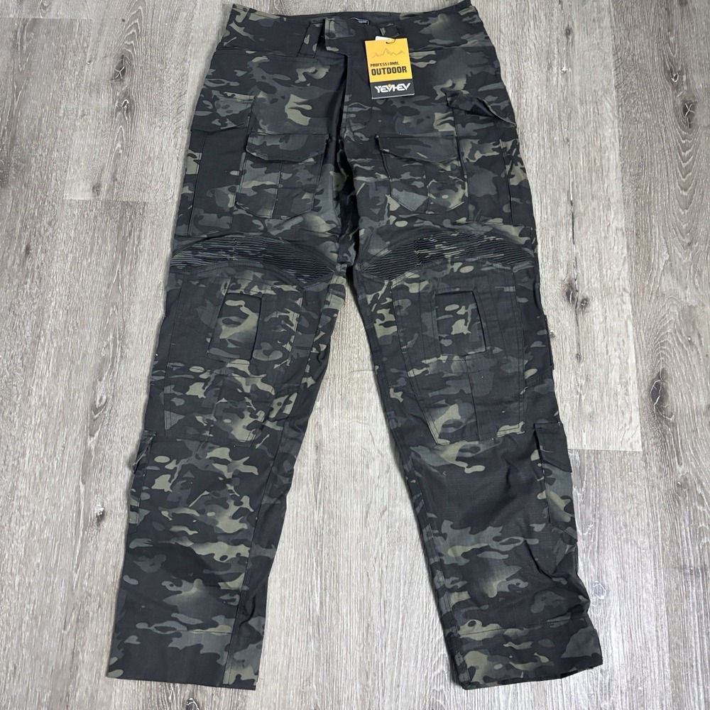 YEVHEV G3 Combat Pants Mens L Tactical Trousers Black Camo‎ Ripstop NEW